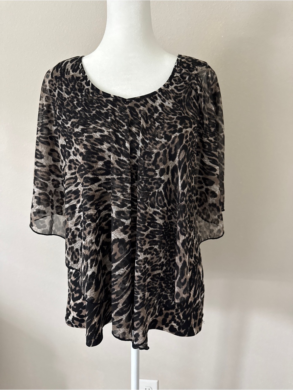 Suzie In The City Leopard Print Chiffon Blouse - Black & Taupe